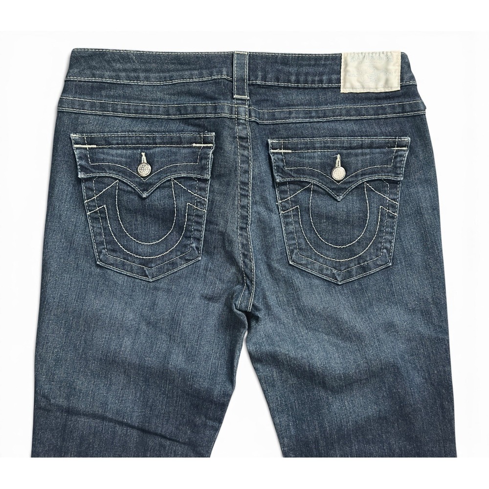 True Religion Rhinestone Button Billy Stretch Blue White Label Jeans Pants Sz 32